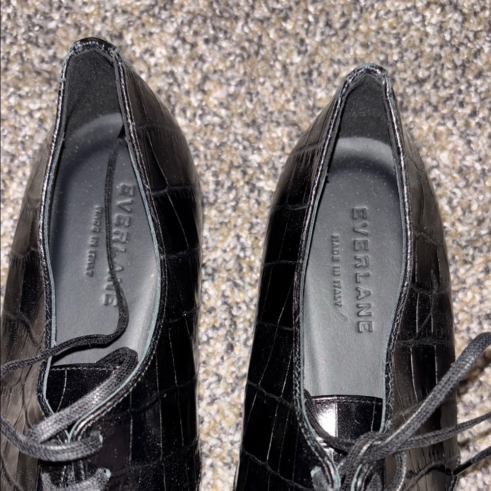 Everlane Black Oxford Shoes Classic Genuine Leather Made in Italy - Picture 2 of 5
